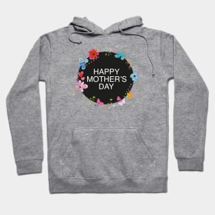 Happy Mother's day greeting card with circle black frame decorative hand drawn abstract flowers Hoodie